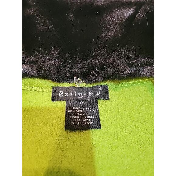 Tally Ho Womans Sweater Vest M Green Black Wool Faux Fur Collar Zip Up Holiday - Picture 2 of 9